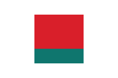 Red block above a teal band on a transparent background.